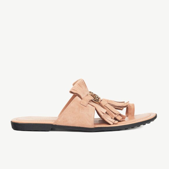 Tod's Sand Gomma Fringed Tassel Flat Thong Sandals - Picture 2 of 10
